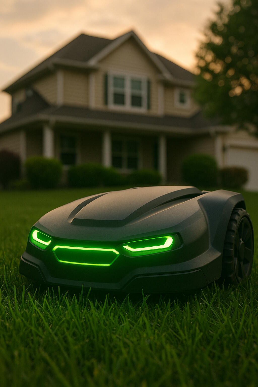 Futuristic robot mower cutting a North Oaks, MN lawn